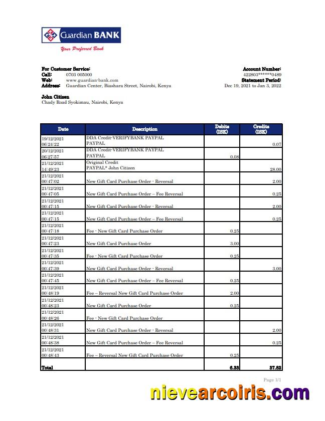 Kenya Guardian Bank statement xls